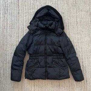 Coach puffer jacket with faux shearling removable hood